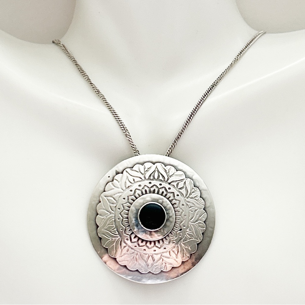 Marjorie Baer San Francisco Silver Onyx Engraved Medallion